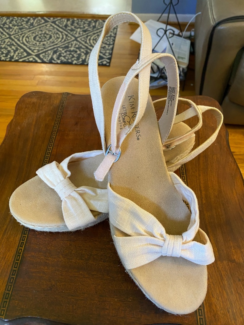 Kim Rogers Cream Bow Espadrille Wedge Sandals Size 9.5 Women’s